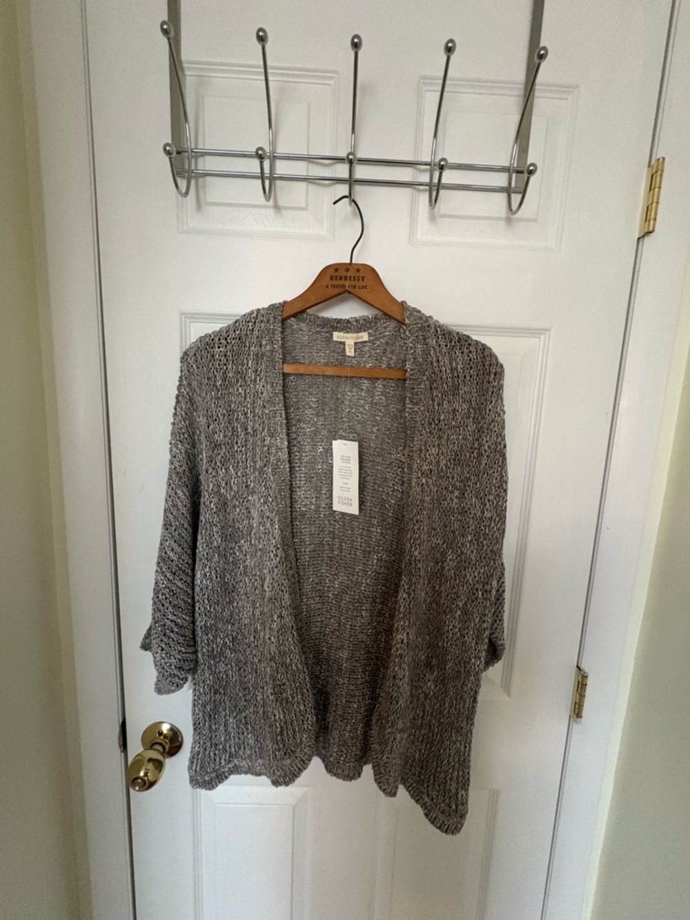 Eileen Fisher Heathered Gray Open-Front Knit Cardigan